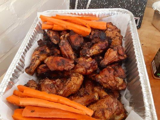 6lbs of hickory smoked jamaican jerk wings. Must like spice!!