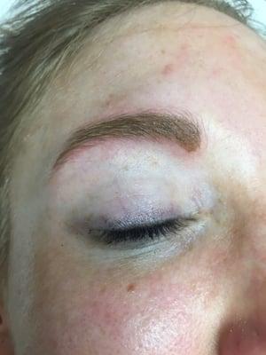 Microblading right brow immediately after