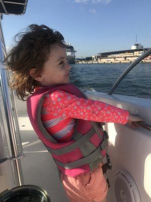 My four year old daughter eating popcorn and enjoying the views!