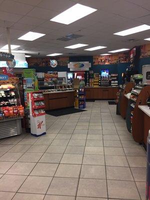 Coffee to the back right, and creamers to the back left.