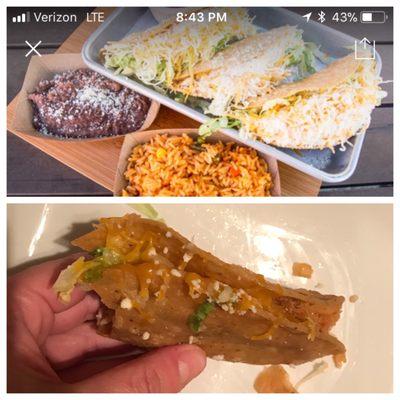 What the crispy tacos are supposed to look like vs real life. Inedible!!