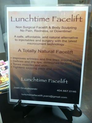 404-667-0146. Lunchtimefacelift.joani@gmail.com