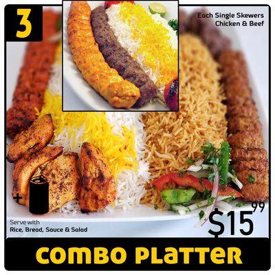 Combo Platter (chicken/beef) with rice, bread