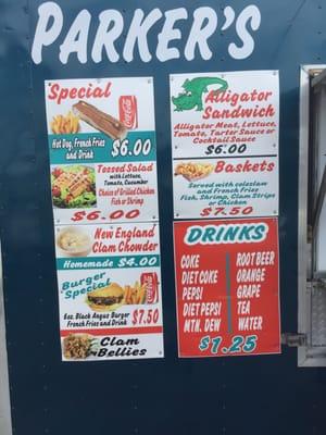 Half of parkers menu. The clams strips are the best around!!!
