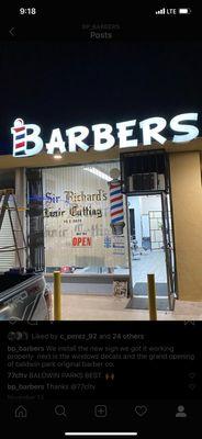 Our sign freshly installed sir richards barber shop is under a new management its now called baldwin park original barbers