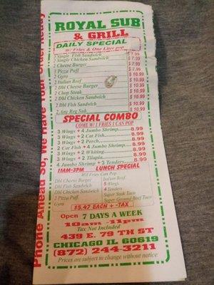 Menu front
