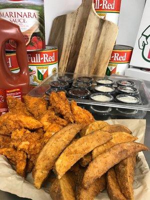 Chicken Tenders and Wedges.