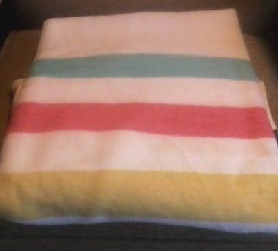 Bristlecone Books within the Stock Exchange. Fine vintage Hudson's Bay blanket.