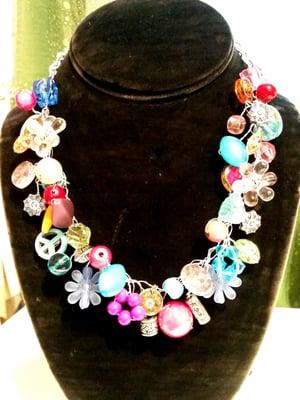 Upcycled vintage beads, wire wrapped art to wear, one of a kind jewelry necklace at The Kariann