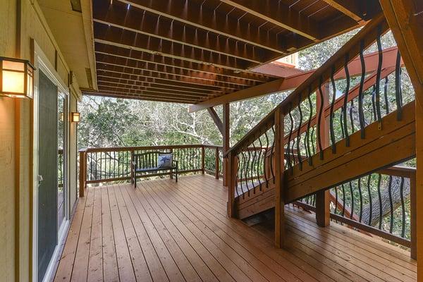 Bob completely re-built this deck and staircase for us; it is so beautiful (used Cappuccino semi-transparent stain by Behr).