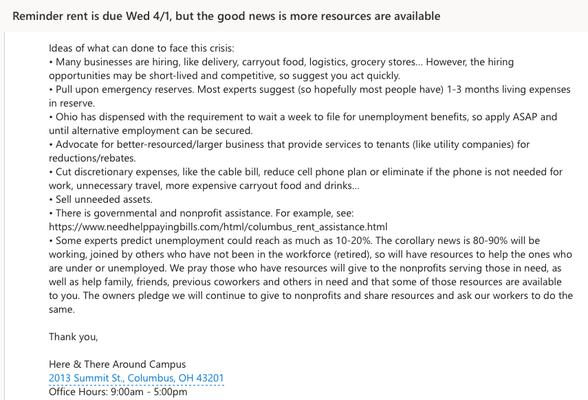 Email from the management company