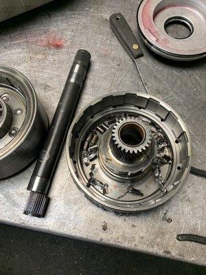 Broken stock intermediate shaft and destroyed sprag.