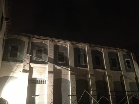 Waiting in line. View of the building.