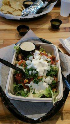 Chicken burrito bowl with ranch dressing