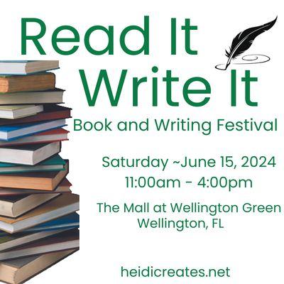 Read It Write It Book & Writing Festival is happening June 15, 2024, at the Wellington Green Mall.Early Bird VIP Reader tickets are on sale.