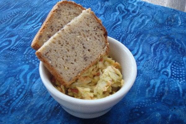 Vegan coleslaw with goji berries and gluten free bread