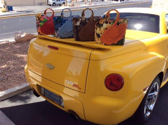 Las Vegas Hometown  Handbag Yellow Racer with the  Swan Bags $40.00 each