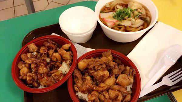 Teriyaki chicken bowls and udon.