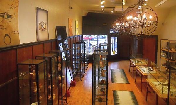 Looking down on the jewelry store from the wine bar