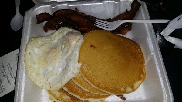 Old pancake platter that came with 4 small cakes. Now $$ increased and only has 2 bigger cakes :(( Big floppy cakes not as good.