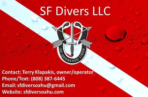SF Divers LLC is a boating diving business on Oahu. Currently, providing boat diving on Oahu's south shore.