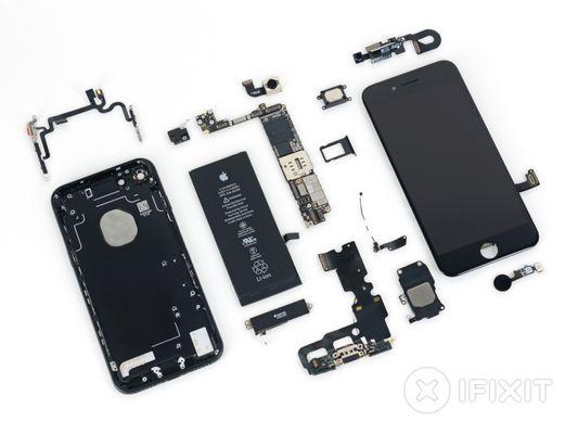 iPhone 7 fully disassembled.