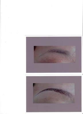 Realistic hair stoke brows (before and after).