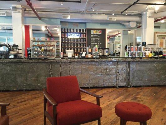 Looking at the coffee bar