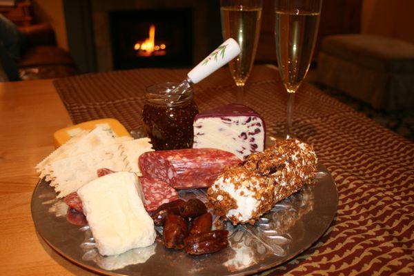 Gluten free addition to cheese platter. Goat cheese log rolled in Crunch Crumbles- Original Flavor