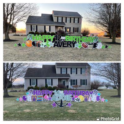 Yard signs for kids' birthdays.