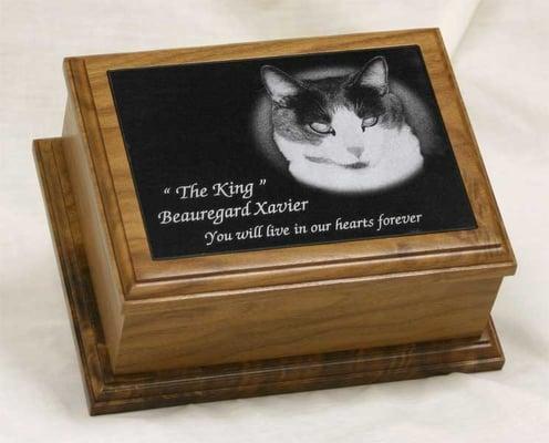 laser etched China black marble walnut pet urn