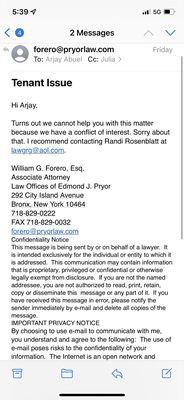 "Hi Arjay, I have never met your tenant, nor have I ever spoken to him. Not sure where you got that information, but it is incorrect. Will"