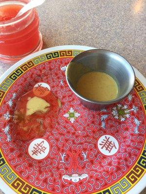 Hot mustard and sweet and sour sauce.