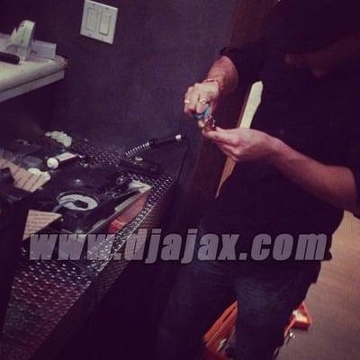 here he is fixing a technics 1200 turntable (he repairs turntables all over the bay)