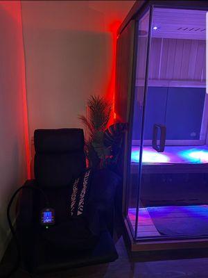 normatec recovery lounge and sunlighten infrared sauna