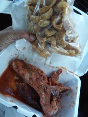 Tender bbq pork ribs and skins