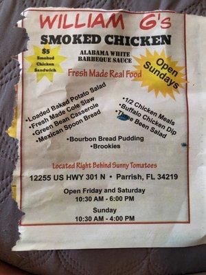 Newspaper ad with menu and houre