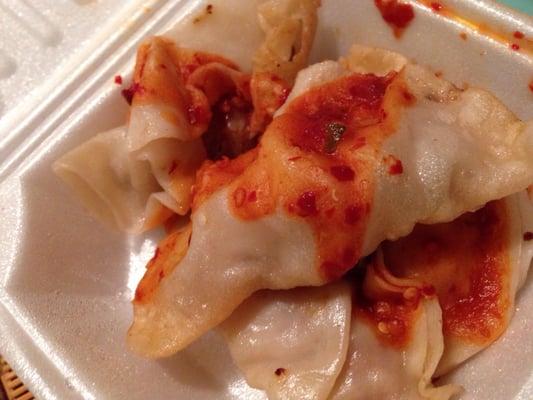 $1.25/4 dumplings with hot sauce