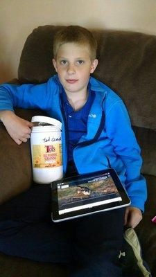 Our Grandson loves this seasoning. Thank you Ted! He even signed the large bottle of seasoning!