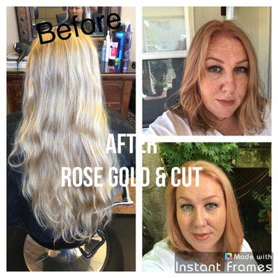 Total transformation!!! haircut & rose gold color. Enhancing her natural beauty and skin tone
