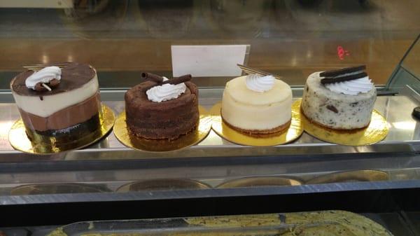 3 layer mousse and our chocolate, plain, and oreo cheesecake!