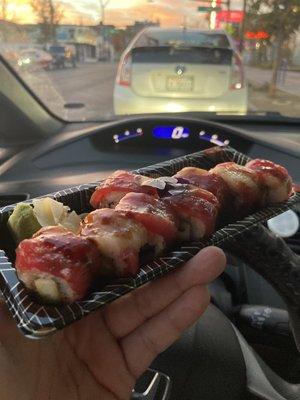 A delicious vegan sushi roll