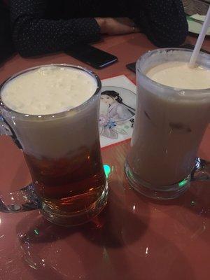 Before stirring (left) and after stirring (right) - milk cap drinks