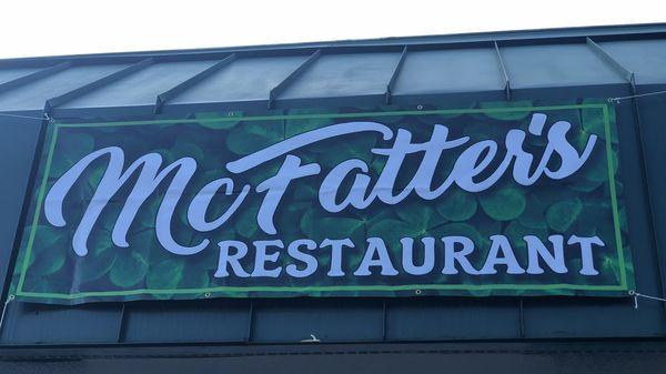 The sign above the door for McFatter's Restaurant in Poquoson Virginia.