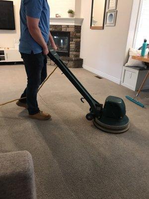 Getting my carpet cleaned by Nick from Heavens Best Carpet cleaning at my house in Rexburg, Idaho.