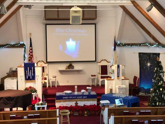Blue Christmas service -- a service of comfort and hope for people for whom the holidays are not a holly jolly time.
