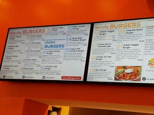 Menu. Not shown but further to the right are wings and salads.