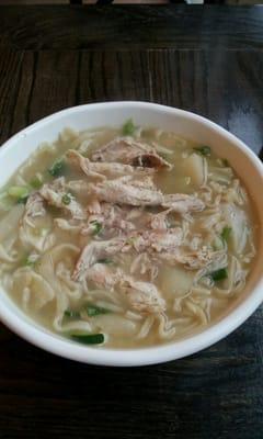 Chicken with dough flakes noodle soup
