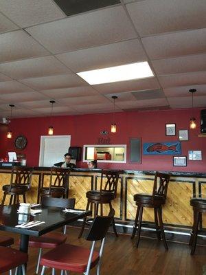 Inside the restaurant at the bar