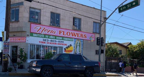 Nena Flowers on Indiana at 6th Street. Street parking only.